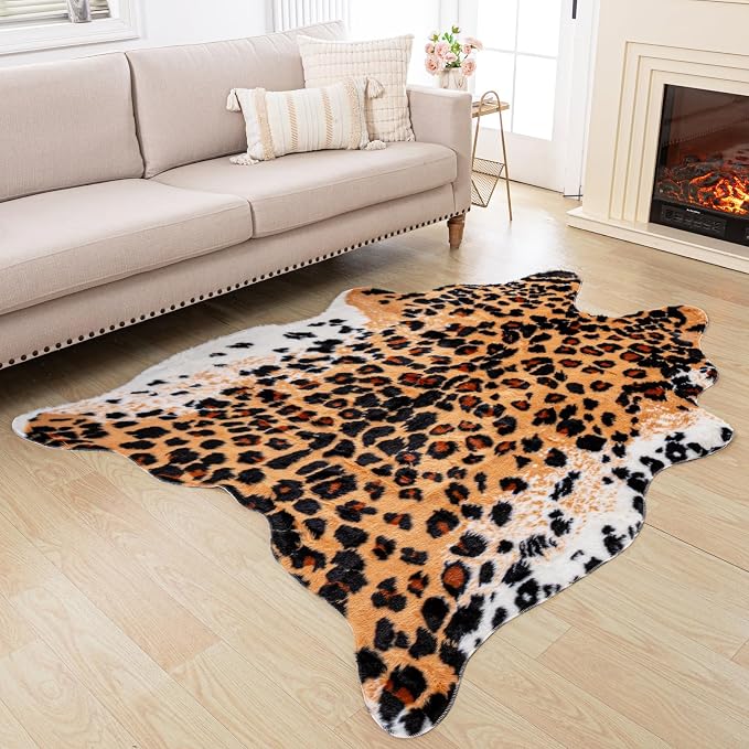 Huichenxing2021FURSTORE Leopard Print Rug, Cheetah Rug 5.3ft x 6.7ft Large Faux by Huichenxing2021FURSTORE