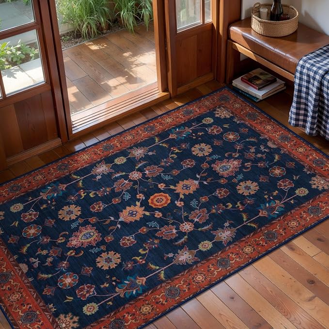 Tangsoo 2x4 Washable Rug for Entryway, Vintage Floral Entry Rug Non Slip by Tangsoo