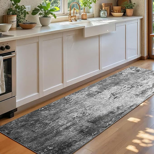 2.6x8 Black Rug Runners for Hallways Kitchen Runner Rug Non Slip Washable Black - Image 2