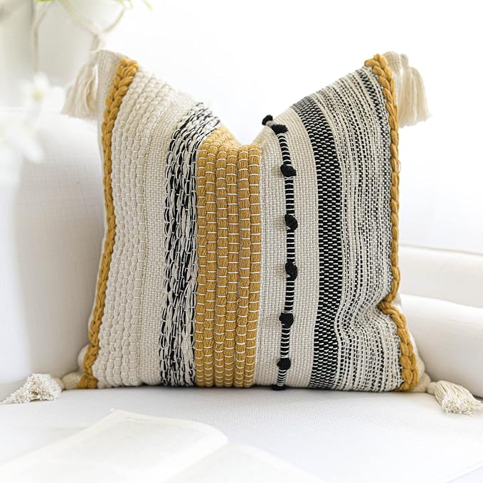 BlissBlush Boho Decorative Throw Pillow Cover 22x22 Square Yellow Mustard - Image 6