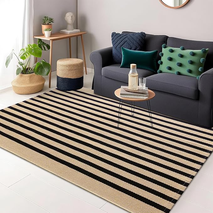 OLANLY Brown and Black Striped Rug 4' x 6' – Washable Cotton Doormat - Image 8