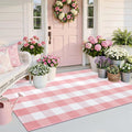 OLANLY Buffalo Plaid Rug 3' x 5' – Pink and White Cotton Checkered Doormat by OLANLY