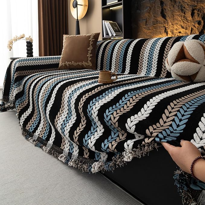 VClife Couch Cover for Sofa, Chenille Sofa Cover for Dog Modern Stripe Couch - Image 9