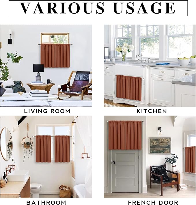 RYB HOME Basement Bathroom Kitchen Cafe Blackout Privacy Curtains, Short - Image 6