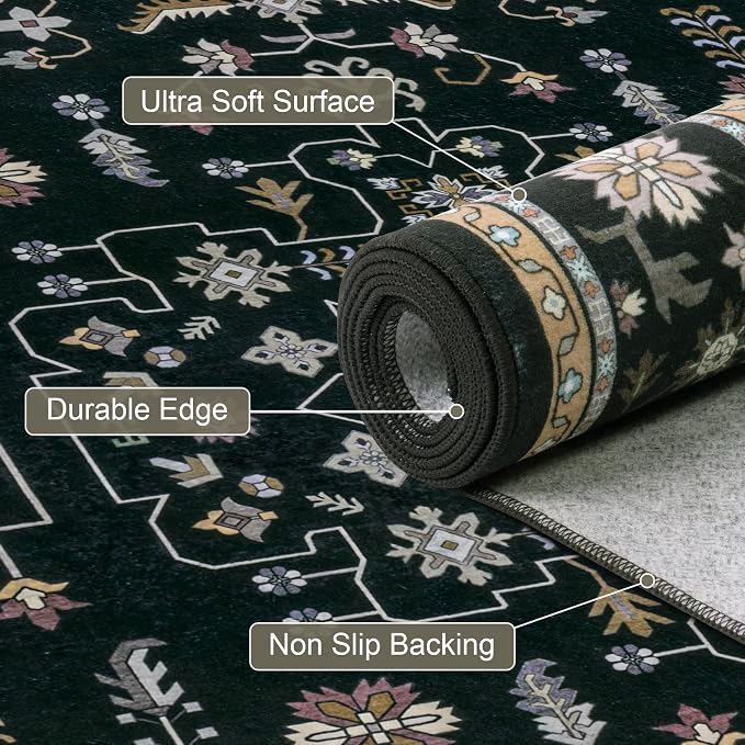 5x7 Area Rugs Living Room Rug: Washable Vintage Boho Medallion Rug No Slip - Image 7