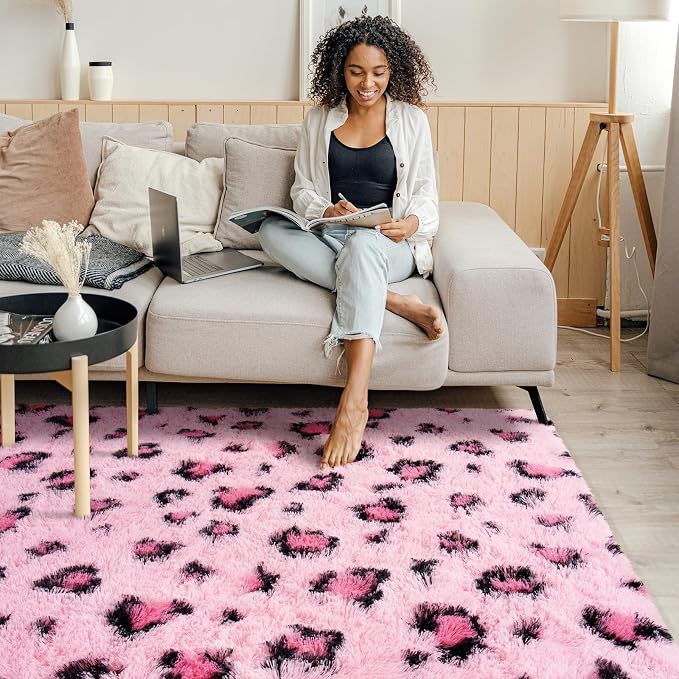Amearea Fluffy Area Rug, Modern Shag Leopard Print Rugs Home Decor - Image 4