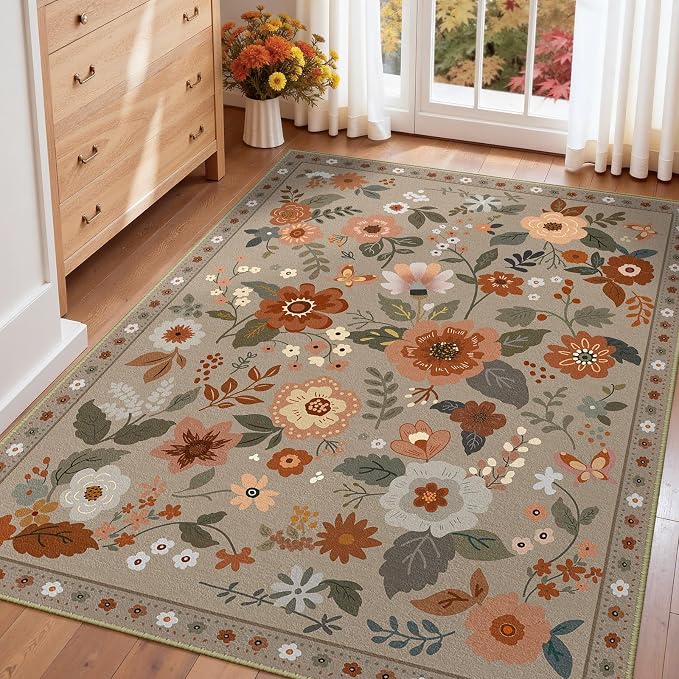 RELEANY Floral Nursery 4x6 Area Rugs Washable Print Boho Cute Carpet Non Slip - Image 6
