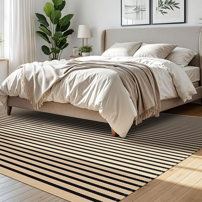 IOHOUZE Striped Area Rug 8'x10' Indoor Outdoor Rug, Washable Area Rug - Image 3