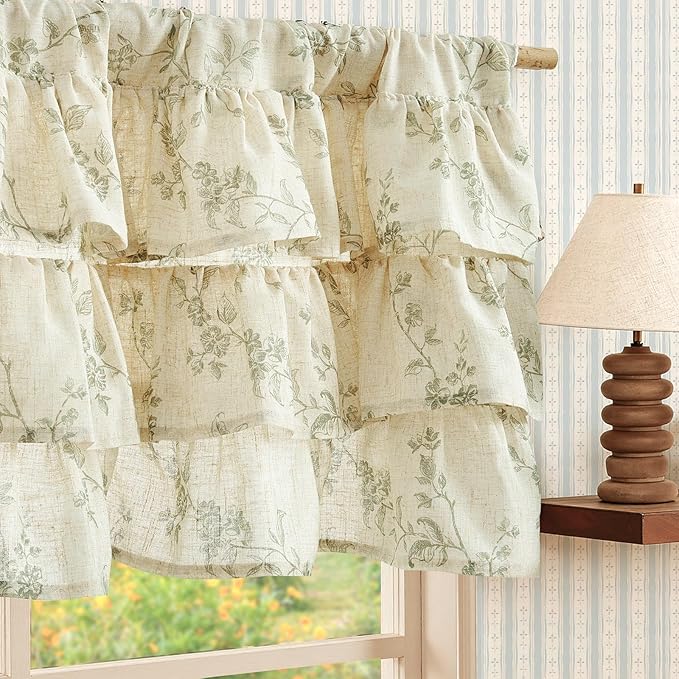 jinchan Ruffled Floral Valance Curtain Shabbychic Linen Window Valance 18 Inch by JINCHAN