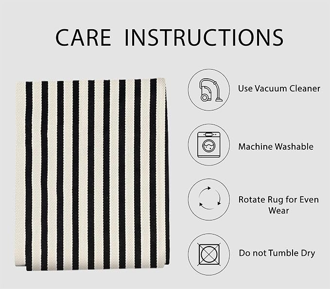 IOHOUZE Black Beige Striped Rug -4'x6' Front Door Rugs Outdoor, Washable Area - Image 5