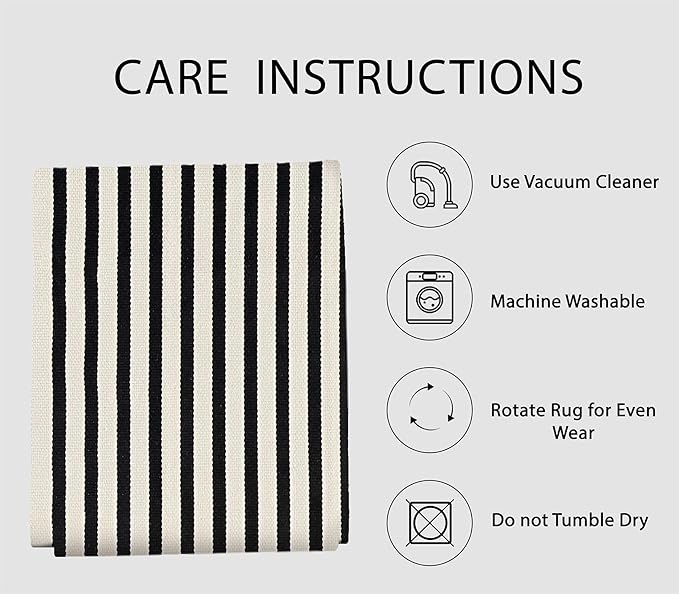 IOHOUZE Black Beige Striped Rug -2'x3' Front Door Rugs Outdoor, Small Washable - Image 5