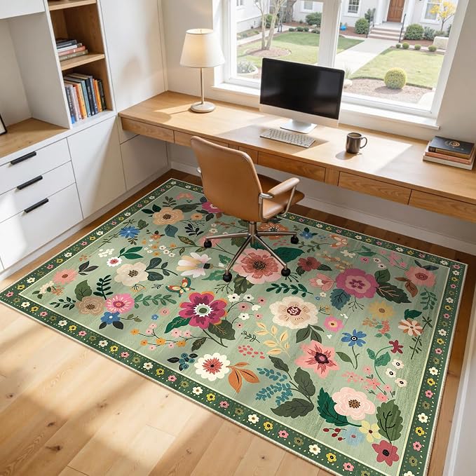 RELEANY Floral Nursery 6x9 Area Rugs Washable Print Boho Cute Carpet Non Slip - Image 6