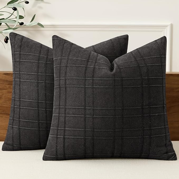 MIULEE Decorative Linen Check Throw Pillow Covers Neutral Farmhouse Vintage by MIULEE