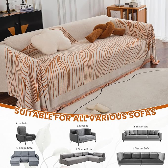 VClife Couch Cover Soft Chenille Sofa Cover Modern Minimalist Creamy Beige - Image 4
