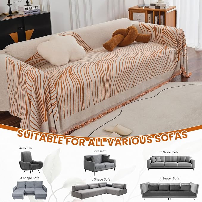 VClife Couch Cover Soft Chenille Sofa Cover Modern Minimalist Creamy Beige - Image 4