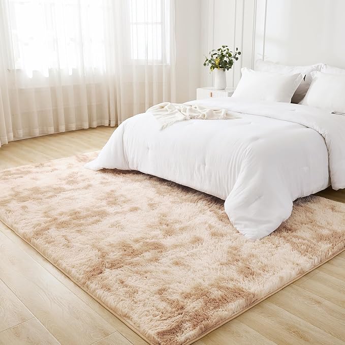 Litanika 3x5 Shag Area Rug for Living Room Bedroom, Tie-Dyed Beige High Pile - Image 3