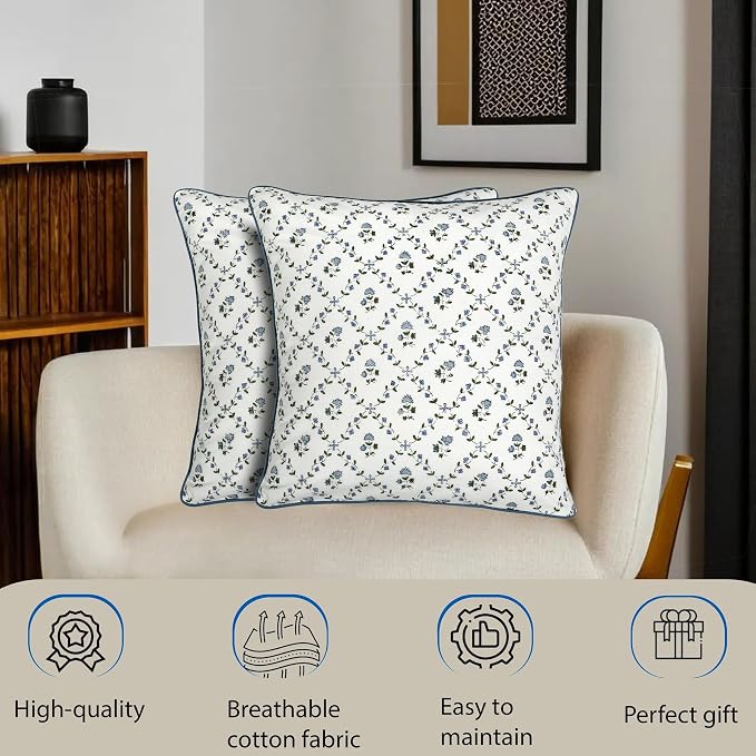 Ridhi Block Print Powder Blue Pillow Cover 24" x 24" Decorative Couch Pillows - Image 6
