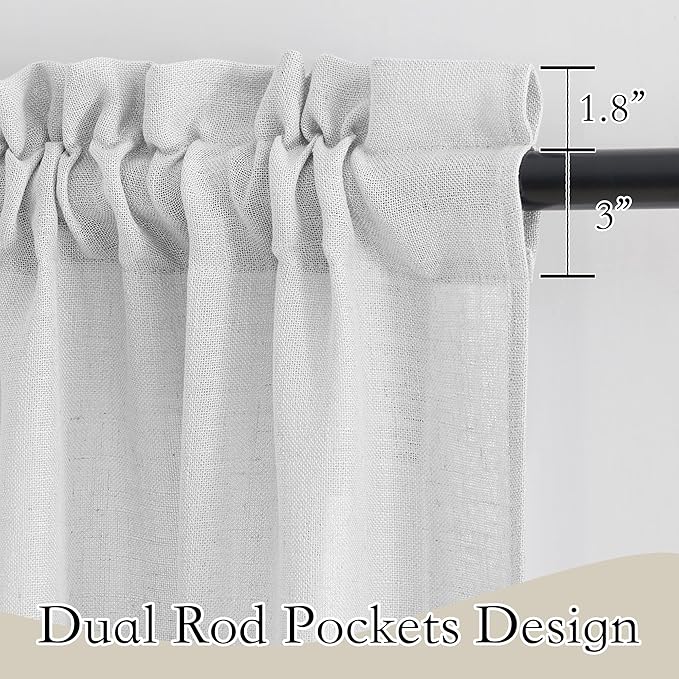 RYB HOME Cafe Curtains 24 inches Length, Linen Sheer Short Curtains - Image 2
