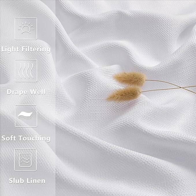 Gwine White Valance Curtain, Light Filtering Faux Linen Textured Valance - Image 3