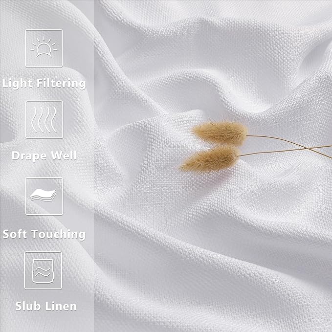 Gwine White Valance for Windows, Light Filtering Faux Linen Textured Kitchen - Image 4