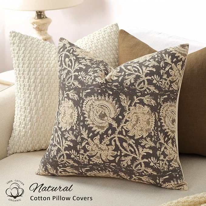 Vintage Floral Print Throw Pillow Covers 18x18 Set of 2 Neutral Modern - Image 2