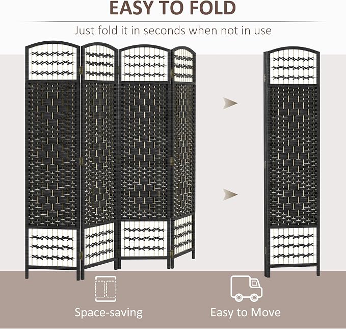 HOMCOM 4 Panel Room Divider, Folding Privacy Screen, 5.6' Room Separator - Image 3