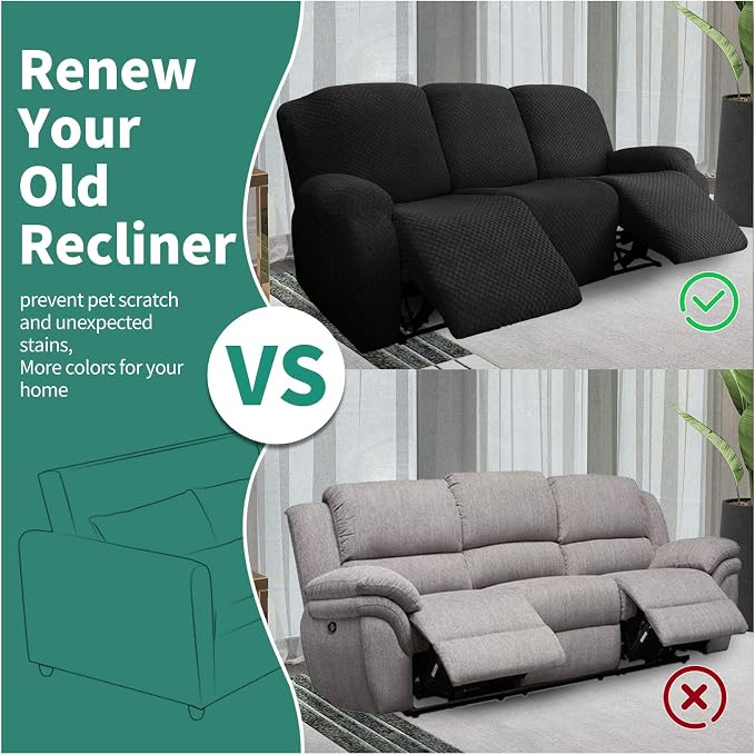 YEMYHOM 8 Pieces Stretch Recliner Sofa Cover Latest Jacquard Reclining Couch - Image 5