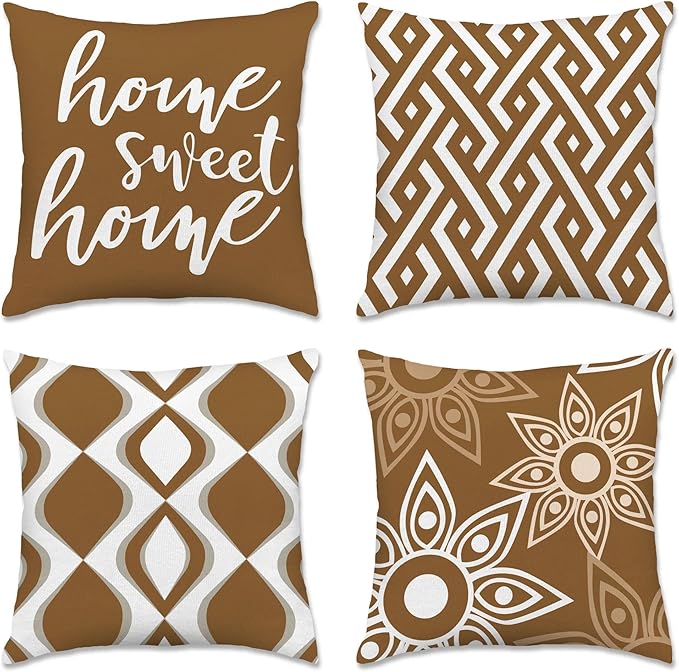 Hexagram Brown Geometric Pillow Covers 18x18 Set of 4, Decorative Outdoor by Hexagram