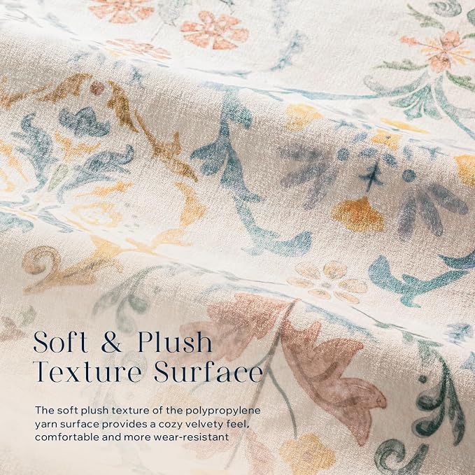 Phantoscope Washable Area Rug 5'x7' Non-Slip, Vintage Floral Boho Rugs - Image 4