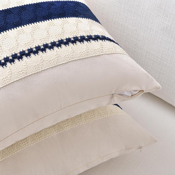 Fancy Homi Set of 1 Navy Blue Decorative Throw Pillow Covers 20x20 Inch - Image 3