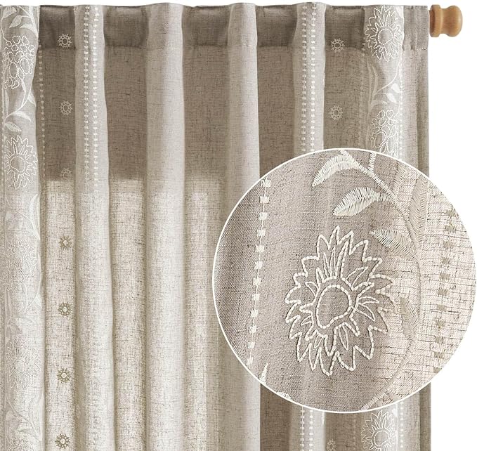 jinchan Winslow Linen Curtains for Bedroom 96 Inches Length Embroidered - Image 8