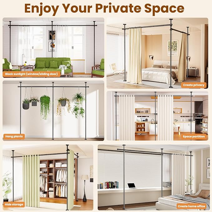 Bonpally Room Divider Curtain Rod, No Drilling Tension Rod - Image 8