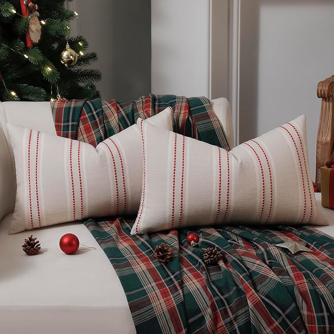 Hckot Christmas Throw Pillow Covers 12x20 Red Pillow Covers Striped Xmas by Hckot