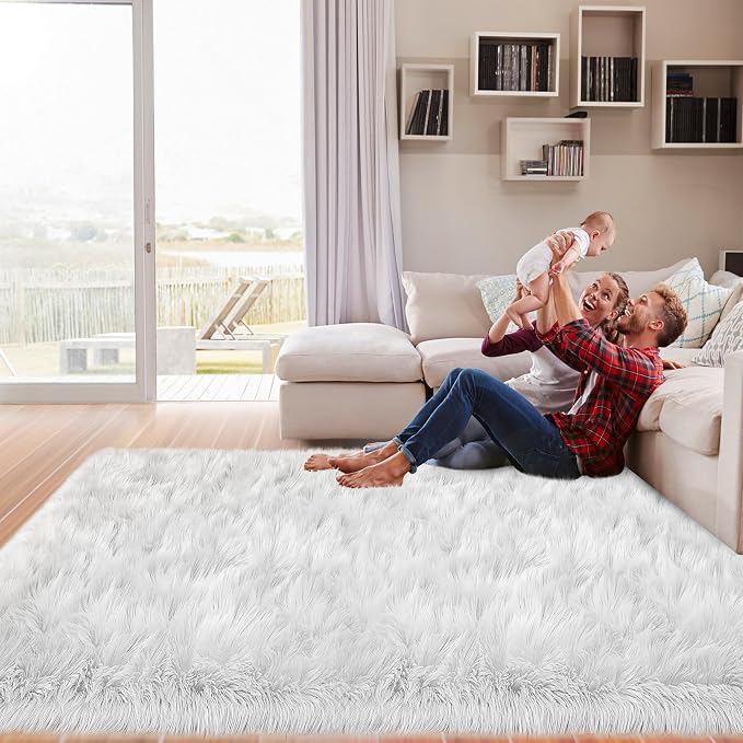Sheepskin Faux Fur Rug 4x6 White Fur Rug - Image 4