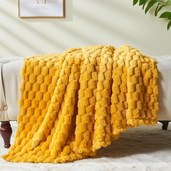NEWCOSPLAY Super Soft Throw Blanket Mustard Yellow Premium Silky Flannel Fleece - Image 6