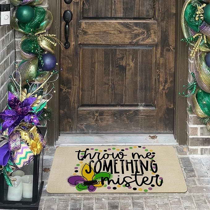 Mardi Gras Door Mat, Fleur De Lis Indoor Outdoor Non-Slip Doormat, Entryway - Image 2