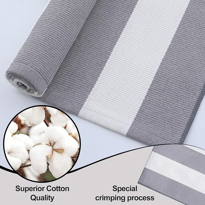 OLANLY Grey and White Striped Rug 2'4" x 3'7" – Washable Cotton Indoor Outdoor - Image 5