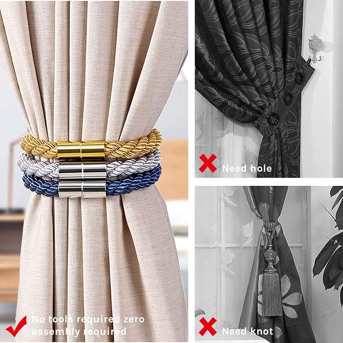 NICEEC 6 Pack Strong Magnetic Curtain Tiebacks Modern Simple Style Drape Tie - Image 3