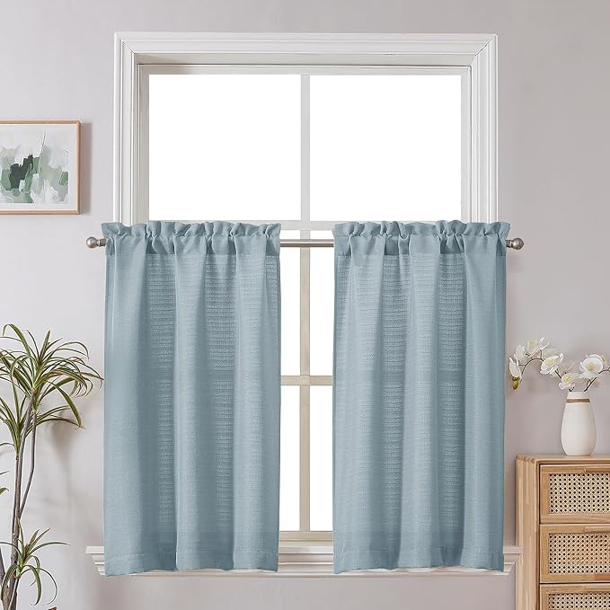 Chyhomenyc Bennet Kitchen Curtains 24 Inch Length, Faux Linen Textured Small by Chyhomenyc