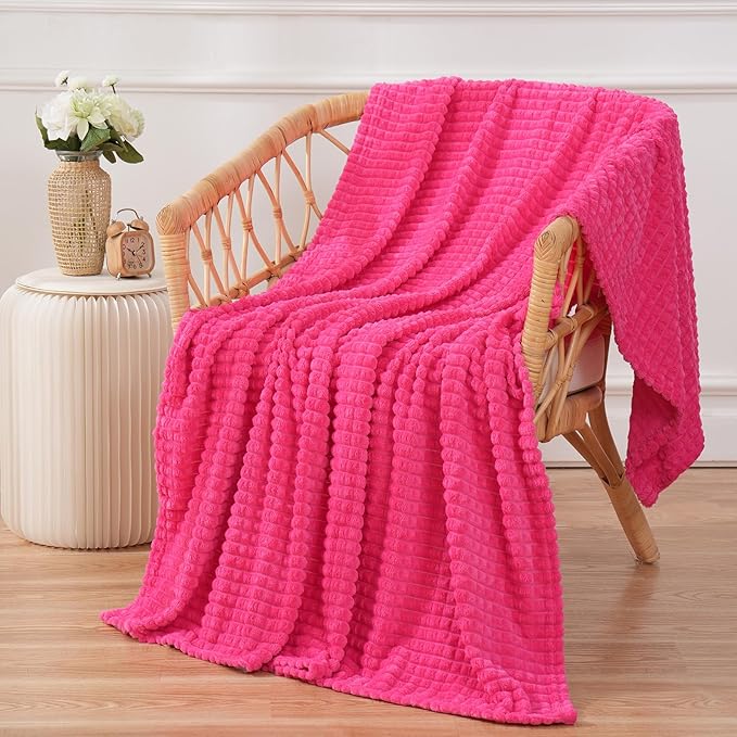 Puncuntex Flannel Fleece Throw Blanket Hot Pink 60"×80", Super Soft Plush Cozy by Puncuntex