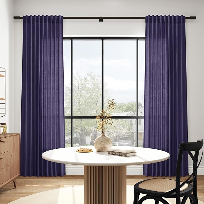 Nanspring Purple Linen Blend Light Filtering Back Tab Curtains 108 Inches Long - Image 6