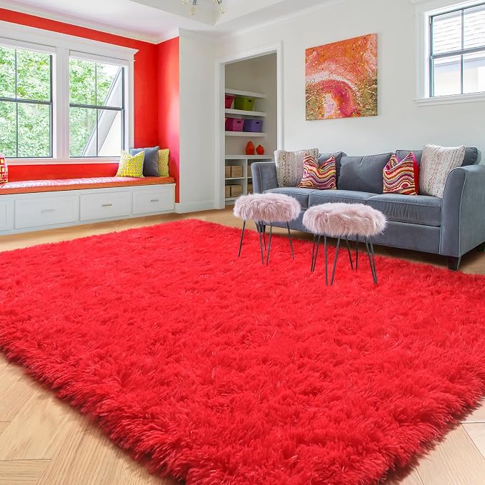 Amdrebio Red Area Rugs for Living Room Bedroom, Christmas Rug 6x9, Large Red - Image 3