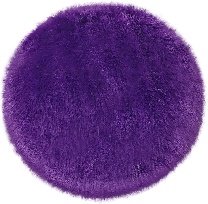 Fluffy Purple Round Rug 3ft Faux Small Fur Circle Rugs - Image 7
