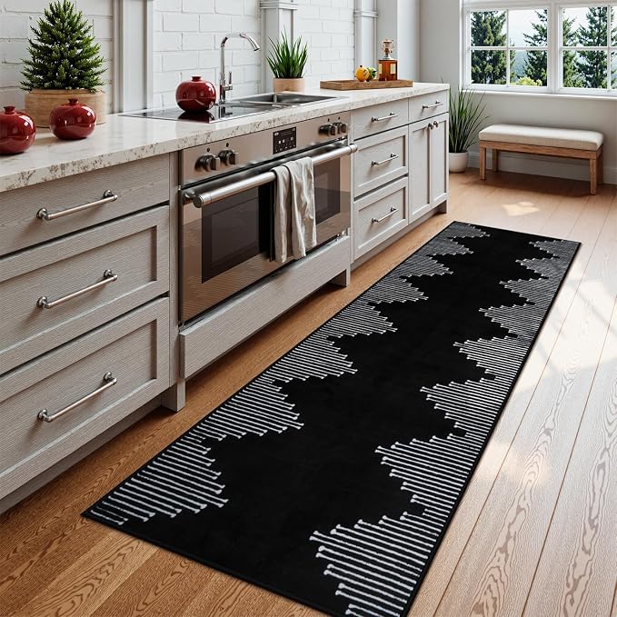 Seavish Black Runner Rug 2x6 Kitchen Runner Rugs Non Skid Washable Low Pile - Image 2