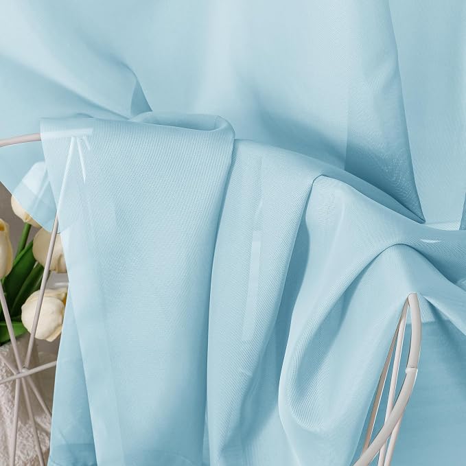 Aiyufeng 2 Pack: Basic Sky Blue Sheer Curtain Drapes 54 Inch Length 2 Panels - Image 7