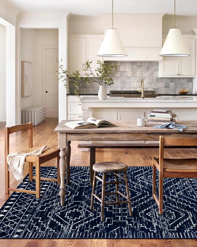 Wonnitar Moroccan Washable 9x12 Rug, Large Blue Rugs - Image 5