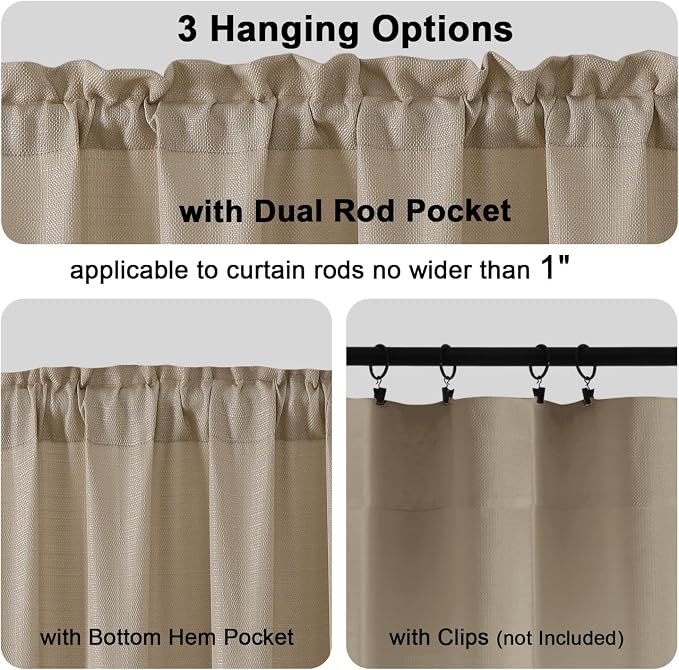 Gwine Camel Valance for Windows, Light Filtering Faux Linen Textured Kitchen - Image 5
