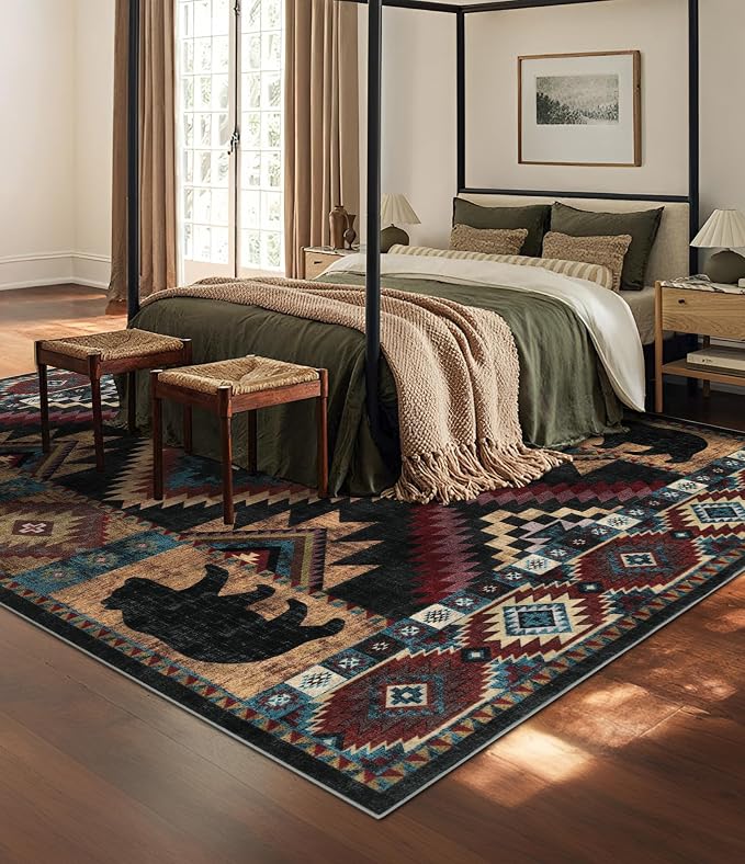 YIHOUSE Rustic Cabin Area Rug for Living Room 8x10, Machine Washable Lodge Bear - Image 3