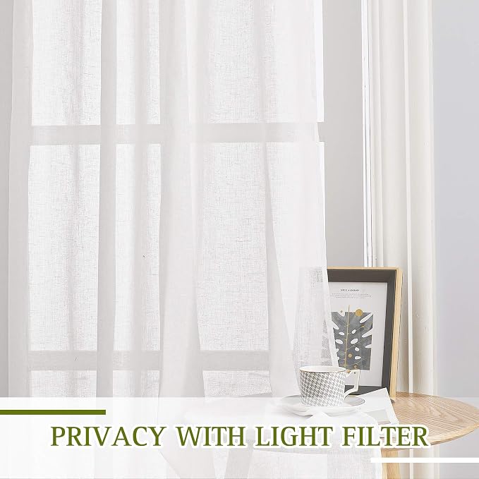 NICETOWN Semi Sheer White Linen Curtains 96 inches Long 2 Panels, Grommet Linen - Image 3