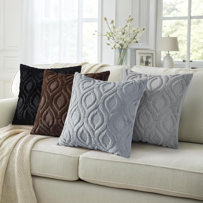 decorUhome Throw Pillow Covers 26x26 Inch Set of 2, Soft Plush Faux Wool Blue - Image 5